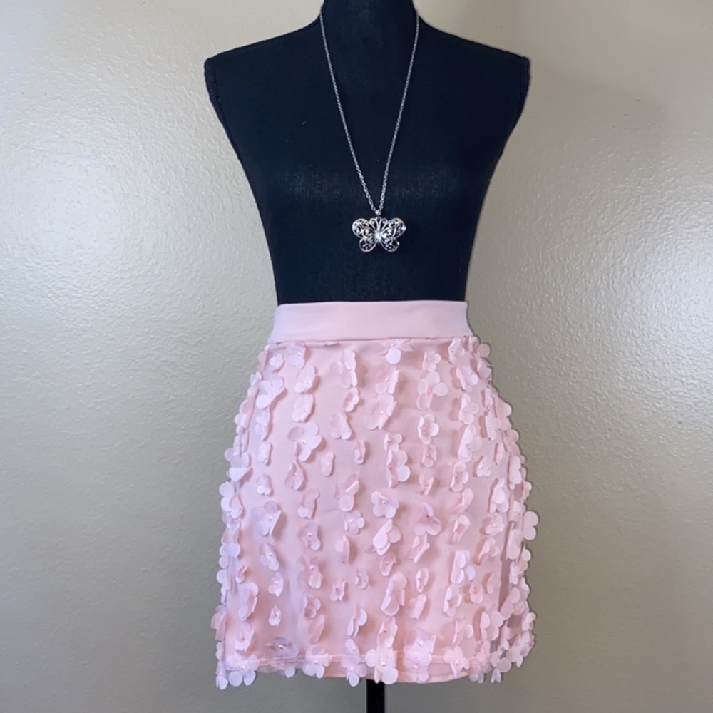 Pink Flower Puff Mini Skirt